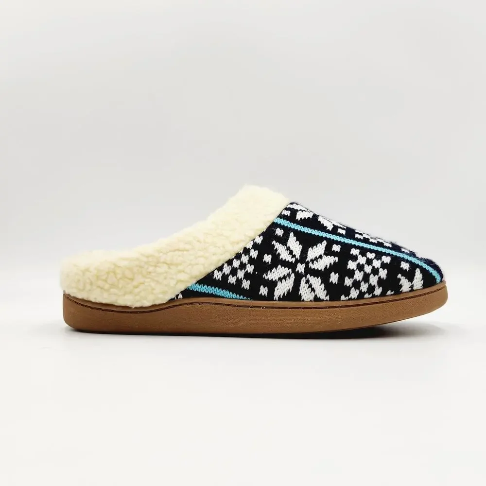 Deer Stags Men's Blue Fair Isle Knit Faux Fur Lodge Slipper Size L / 11-12